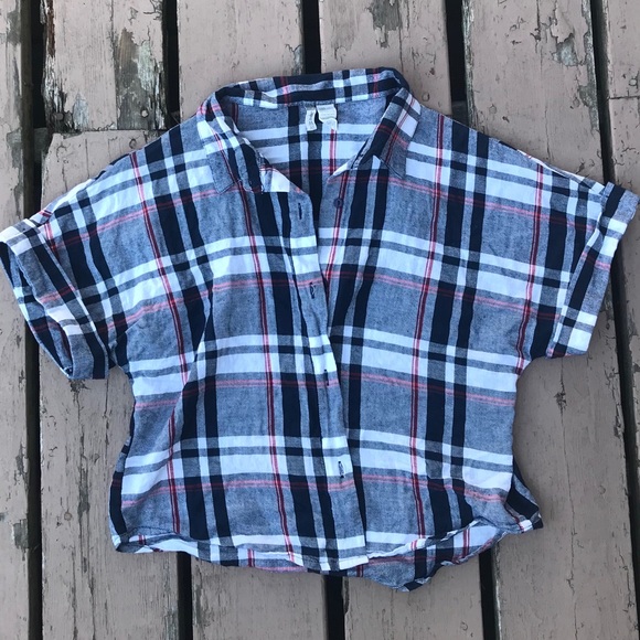 Short sleeve plaid crop top - Picture 1 of 4